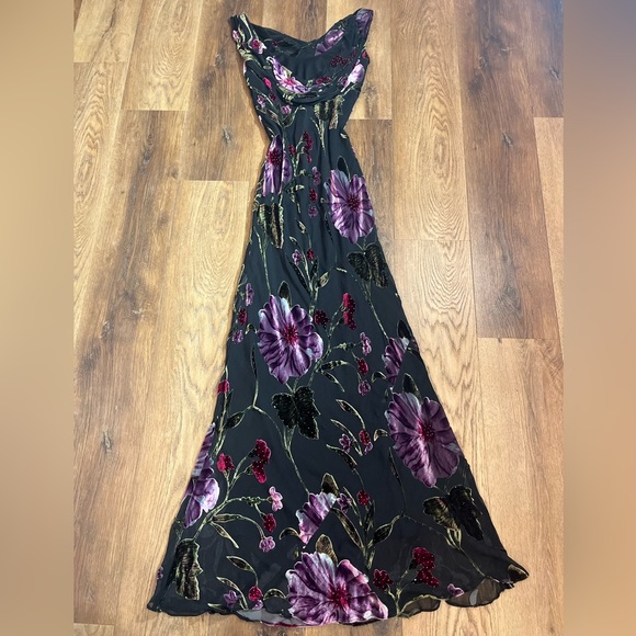 Vintage Dresses & Skirts - Vintage Y2K Silk Beaded Dress Velvet Burnout Dress Floral Vintage Beaded Dress